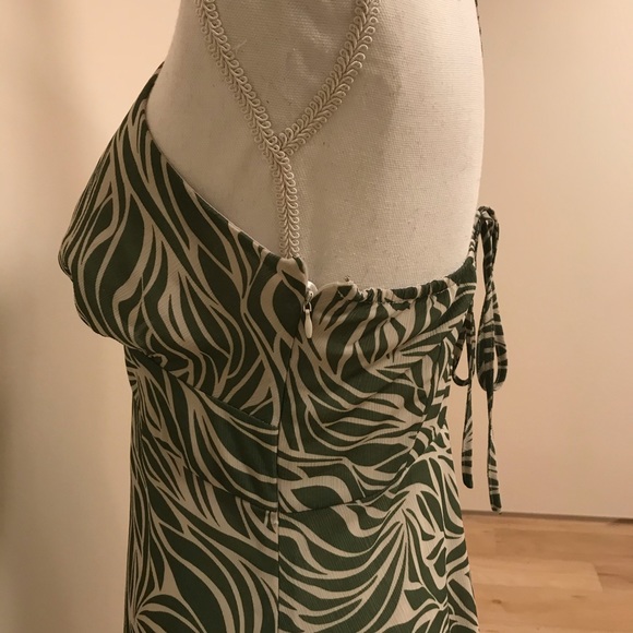 Vintage Green Tropical V-Neck Flowy Dress - Picture 6 of 7